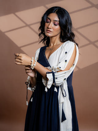 Selene Embroidered Black Kala Cotton Dress