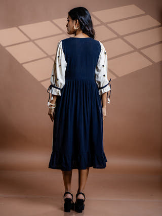 Selene Embroidered Black Kala Cotton Dress