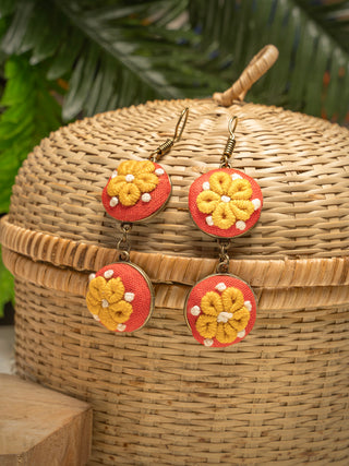Wildflower Hand Embroidered Earring 2 Drops Dangle Sutanuti studio