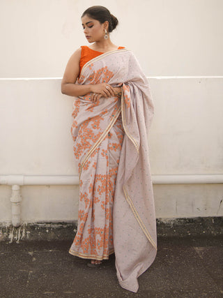 Old Rose Blockprinted Chanderi Silk Saree Kasia