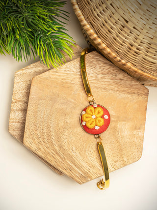 Wildflower Hand Embroidered Bracelet Single Drop with Bandgle Red/Yellow Sutanuti studio
