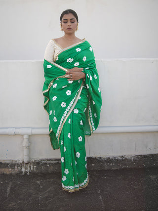 Green Blockprinted Chanderi Silk Saree Kasia