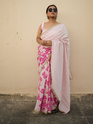 Pink Blockprinted Chanderi Silk Saree Kasia