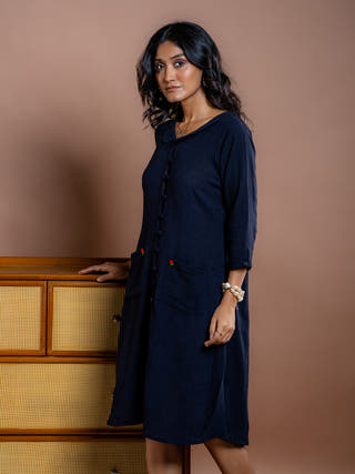 Noir Embroidered Black Kala Cotton Dress