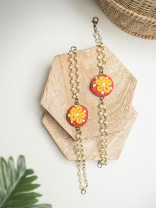 Wildflower Hand Embroidered Bracelet Single Drop Bracelet with Pearl Chain Sutanuti studio