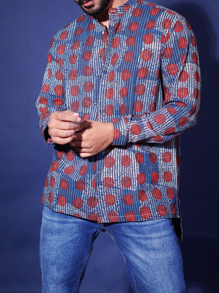 UnisexCotton Handprinted Ajrakh Allover Reliable Kurta Shirt Inkriti
