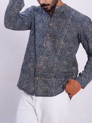 UnisexCotton Handprinted Ajrakh Silverlining Reliable Kurta Shirt Inkriti