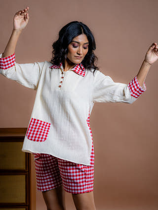 Viyana Kora- Red Kala Cotton Co-ord Set