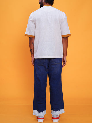 UnisexKala Cotton Handloom Bunkar tshirt with yellow collar Inkriti