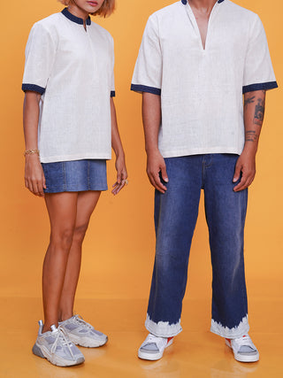 UnisexKala Cotton Handloom Bunkar tshirt with Indigo collar Inkriti