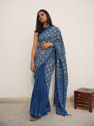 Neelambari Indigo Natural Dye Handwoven Cotton Saree