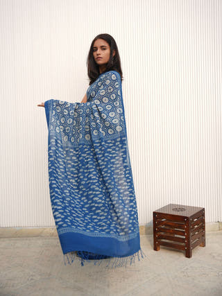 Neelambari Indigo Natural Dye Handwoven Cotton Saree