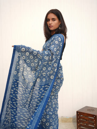 Neelambari Indigo Natural Dye Handwoven Cotton Saree