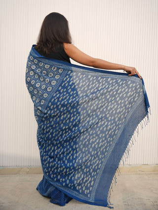 Neelambari Indigo Natural Dye Handwoven Cotton Saree
