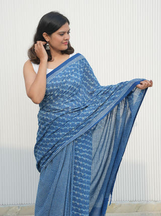 Neelanjana Indigo Natural Dye Handwoven Cotton Saree