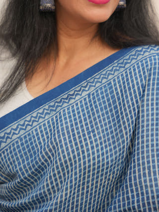 Nayantara Indigo Natural Dye Handwoven Printed Cotton Saree