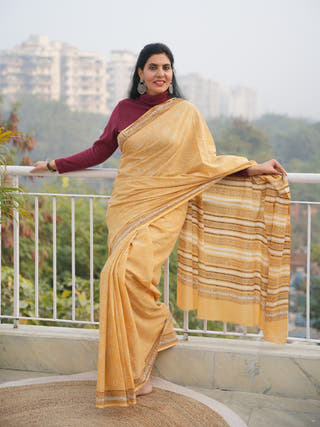 Shobhita Mrida Dabu Mustard Cotton Saree