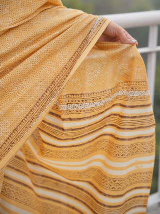 Shobhita Mrida Dabu Mustard Cotton Saree