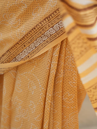 Shobhita Mrida Dabu Mustard Cotton Saree