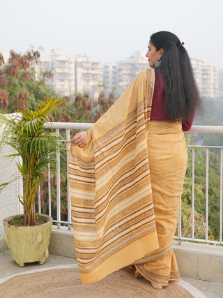 Shobhita Mrida Dabu Mustard Cotton Saree