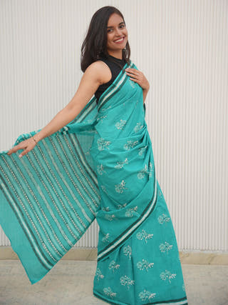 Gauravi Mrida Dabu Teal Cotton Saree