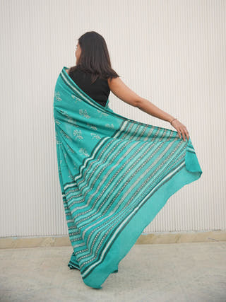 Gauravi Mrida Dabu Teal Cotton Saree