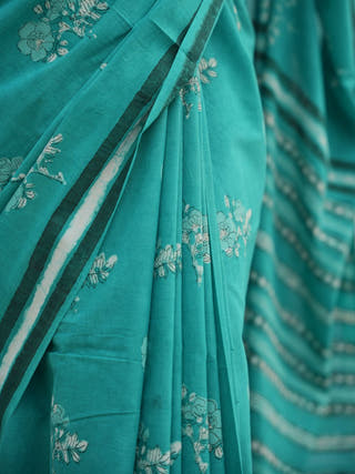 Gauravi Mrida Dabu Teal Cotton Saree