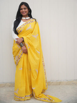 Sonika Mrida Dabu Yellow Cotton Saree