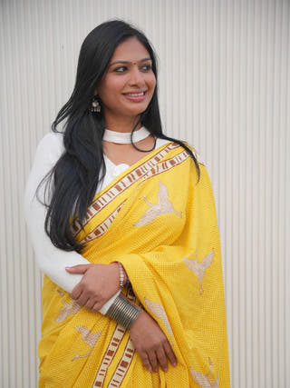 Sonika Mrida Dabu Yellow Cotton Saree