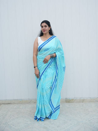 Neethi Mrida Dabu Blue Cotton Saree
