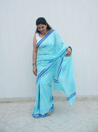 Neethi Mrida Dabu Blue Cotton Saree