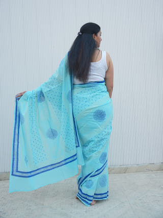 Neethi Mrida Dabu Blue Cotton Saree
