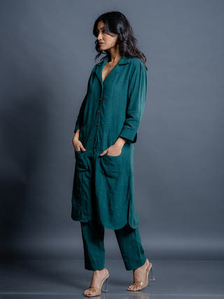 Teal Horizon Handwoven Kala Cotton Co-ord Set
