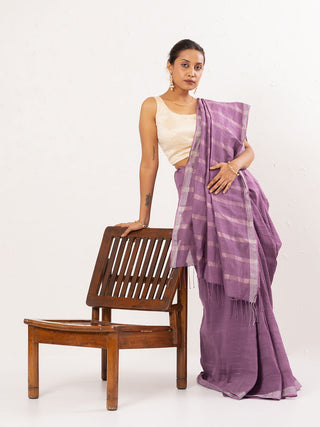 Handwoven Purple Linen Saree Kasia