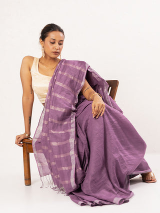 Handwoven Purple Linen Saree Kasia