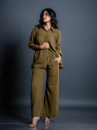 Vaika Olive Handwoven Cotton Comfort Pant