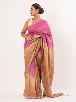 Pink Handwoven Linen Saree Kasia