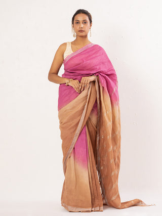 Pink Handwoven Linen Saree Kasia