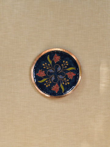 Copper Enamel Wall Plate | Blue Swirling Lotus