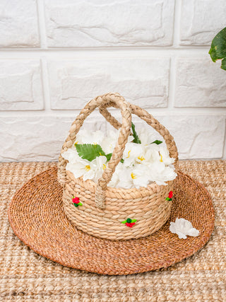 Round Small Flower Basket with Handle Sahana Reed