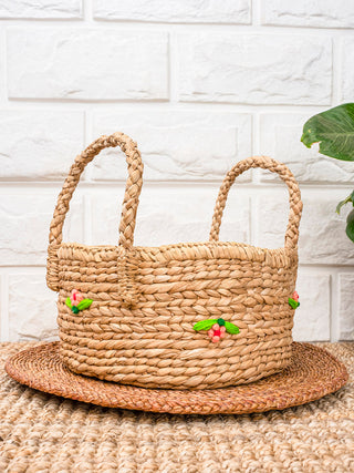 Round Big Flower Basket with Handle Sahana Reed