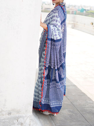 Chirai Mulmul Cotton Saree Blue KAUSEYAH