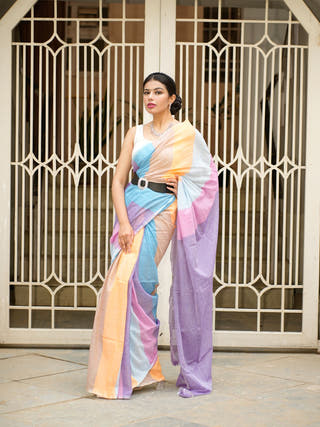 Candy Cloud Pastel Linen Saree