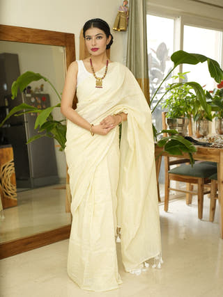 Ethereal Elegance Ivory Handwoven Saree