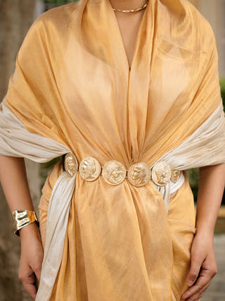 Dual Tone Gold & Ivory Elegant Ochre Saree