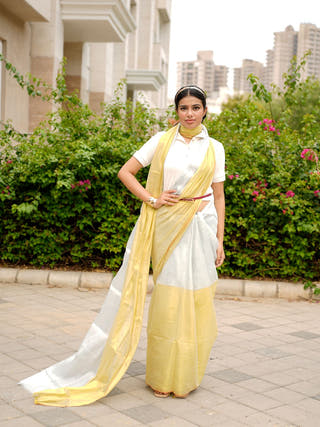 Ethereal Gleam Dual Tone Gold & Silver Saree