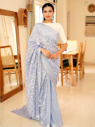 Lavender Chikankari Saree with Intricate Hand Embroidery