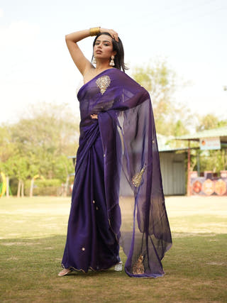 Regal Purple & Gold Dual-Tone Saree