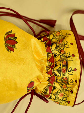 Madhubani Handpainted Silk Potli with Border