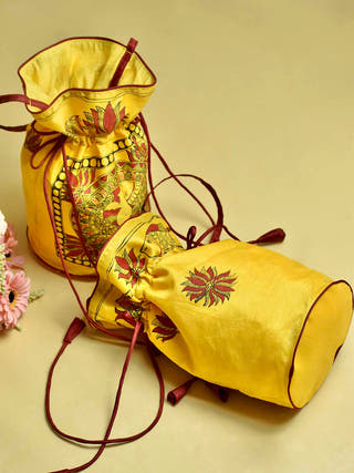 Madhubani Handpainted Silk Potli Beige